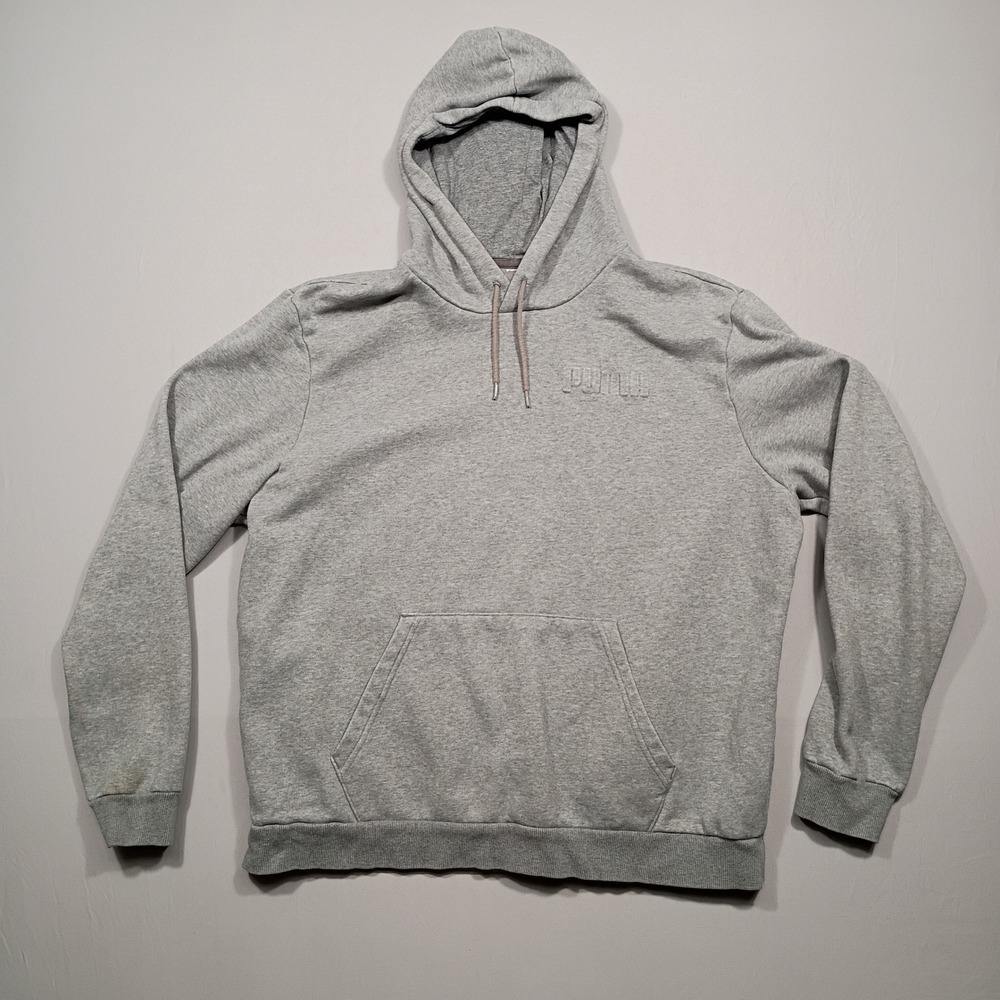 Puma Hoodie Mens XL Embossed Logo Heather Gray Long Sleeve Pullover Sweatshirt